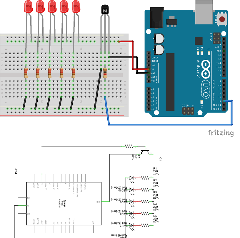 Powering multiple LEDs from a single Arduino pin using a transistor