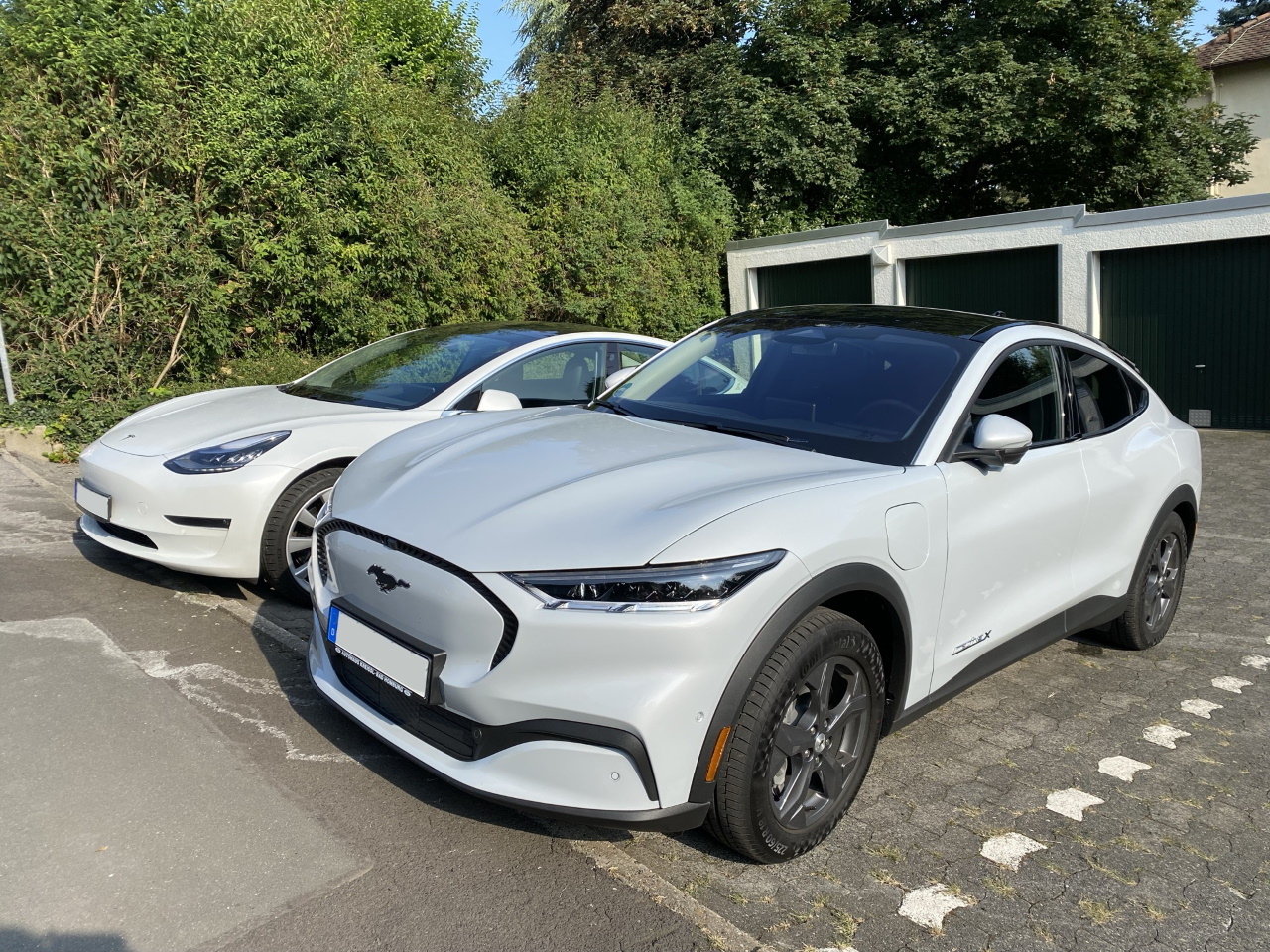 Mach-E next to my Model 3 Performance